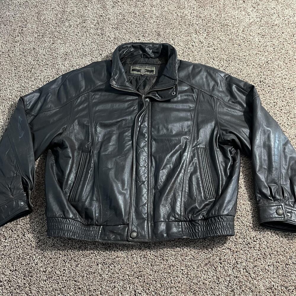 Members Only Jacket Mens‎ XL Brown Leather Bomber Quilted Lined Zip Snap Collar